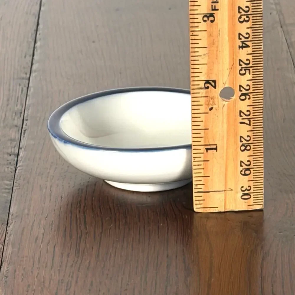 Vintage White Butter Pat with Blue Rim | Small Ironstone Butter Dish